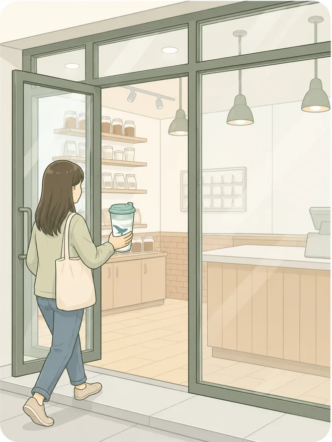 提著循環杯走進合作門市